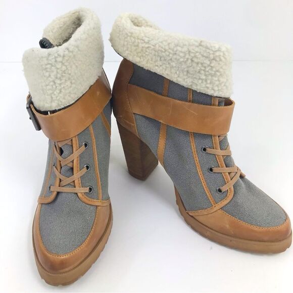 Naughty Monkey HIGHTRAIL Brown Leather Sherpa Lined Zip Up Heeled Buckle Boots - Picture 5 of 16